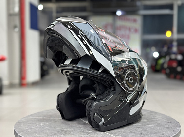 Шлем модуляр HETOSHI XD1-254 цв. Черный с белыми и серыми вставками р. M