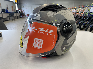 Шлем открытый с визором HETOSHI XD1-260 цв. Серый с черно-зелеными вставками р. L