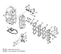 Впускной коллектор и резонатор 2-Х ТАКТНОГО ПЛМ MERCURY 50EO Серийный номер от 9885345 до 9973099